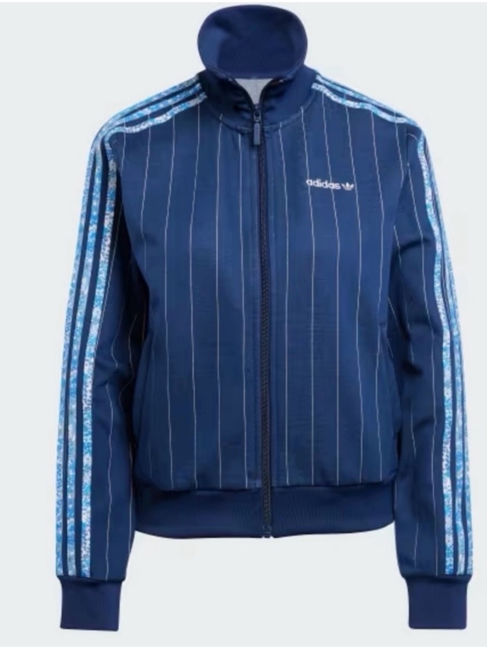 adidas Navy Pinstripe Track Jacket with Light Blue/floral  Stripe Accents